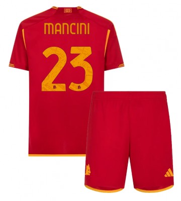 AS Roma Gianluca Mancini #23 Hjemmebanesæt Børn 2023-24 Kort ærmer (+ korte bukser)